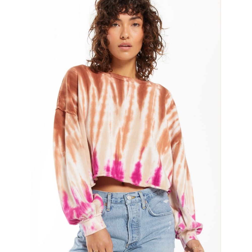 Z Supply Sahara Tie Dye Sweatshirt Rust Pink Cropped Womens Small